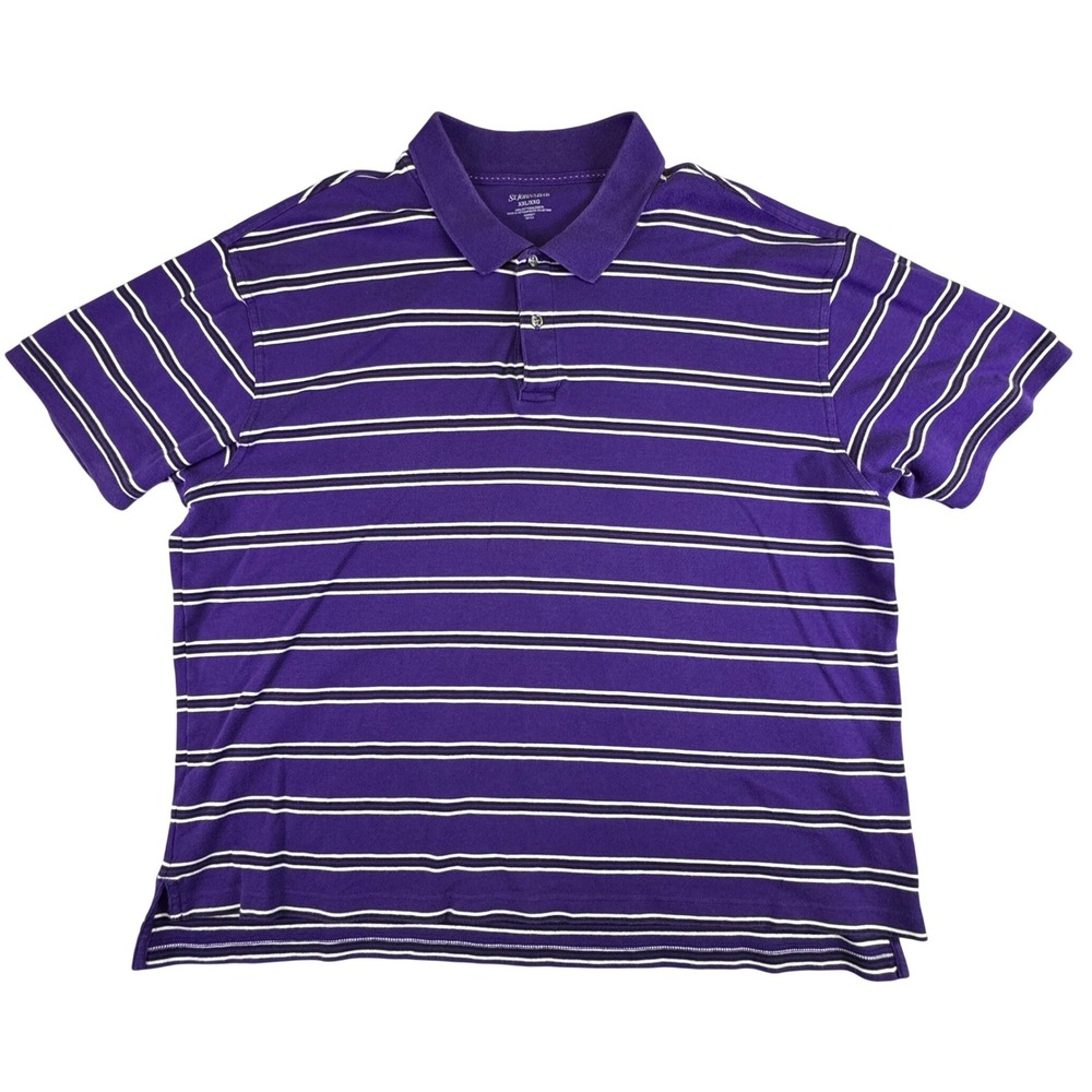 St Johns Bay‎ Mens XXL Purple White Striped Short Sleeve Cotton Polo Shirt